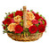 Chianti. The captivating beauty of this sophisticated arrangement of peach roses, red carnation and red gerberas with green fillers in a wicker basket will be an outstanding present!. Nizhny Novgorod